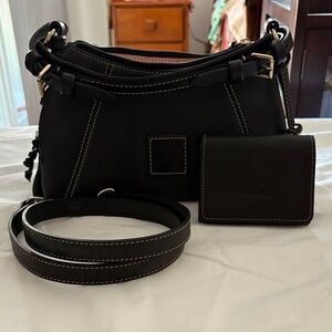 Dooney & Bourke Brown/Black Pebble Leather Shoulder Bag with Matching Wallet